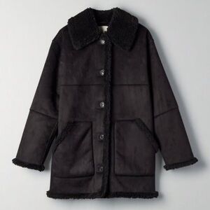 Aritzia wilfred free black catrina sherpa button down sz XS